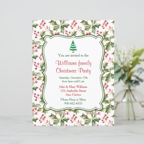 Watercolor Holly  Ivy graphics Party Invitation