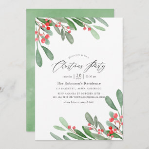 Watercolor Holly Jolly Christmas Party Invitation