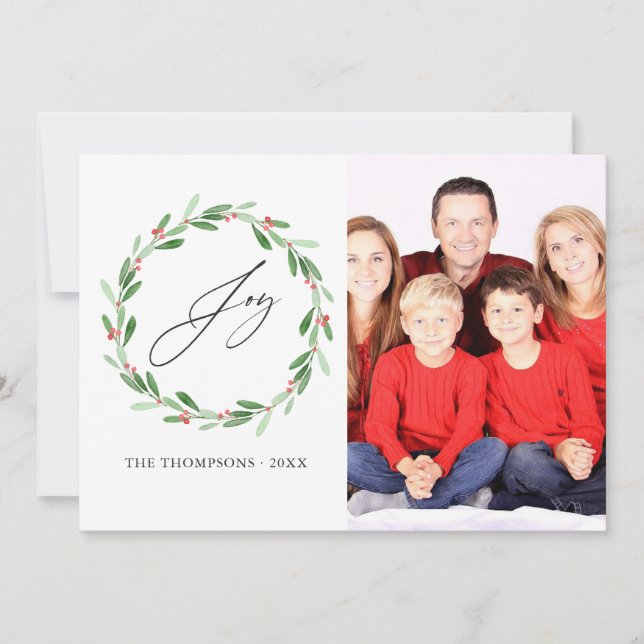 Watercolor Holly Jolly Christmas Photo Holiday Card (Front)