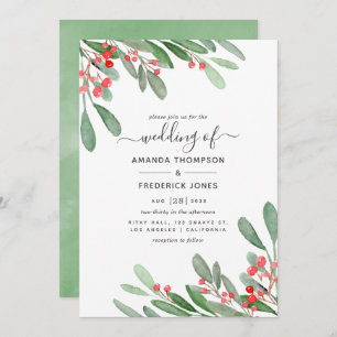 Watercolor Holly Jolly Christmas Wedding Invitation