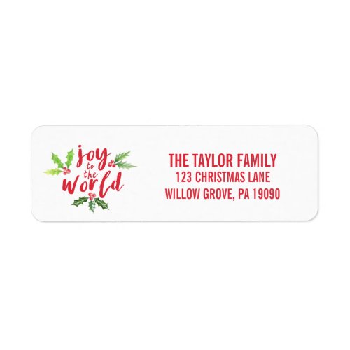 Watercolor Holly Joy to the World Christmas Label