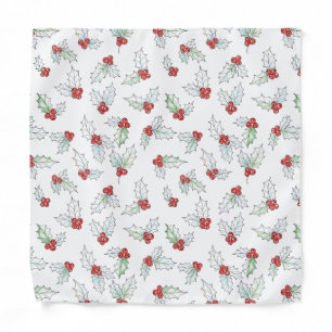 Watercolor Holly Leaves and Red Berries Bandana
