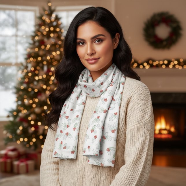 Watercolor Holly Leaves and Red Berries Scarf (Creator Uploaded)