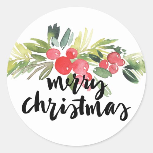 Watercolor Holly Merry Christmas Sticker