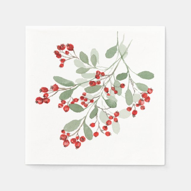 Watercolor Holly  Napkins (Front)