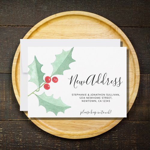 Watercolor Holly New Address Moving Announcement