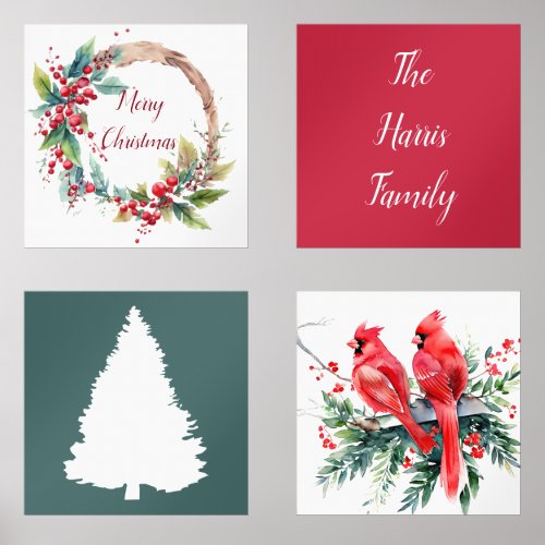 Watercolor holly  personalized Christmas Wall Art Sets