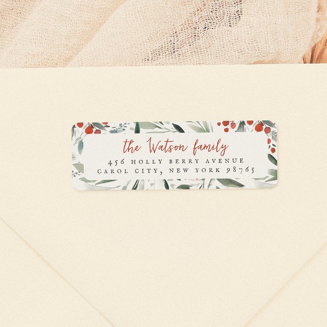 Watercolor Holly & Pine Christmas Family Name Label (Creator Uploaded)