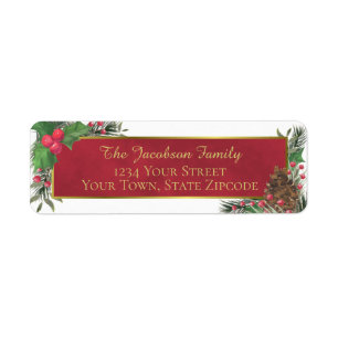 Watercolor Holly & Pine Holiday Return Address Label