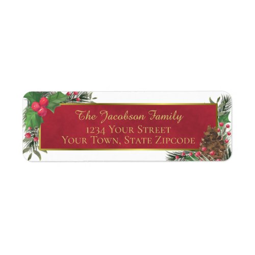 Watercolor Holly  Pine Holiday Return Address Label