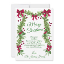 Watercolor Holly Red Bow Personalized Christmas