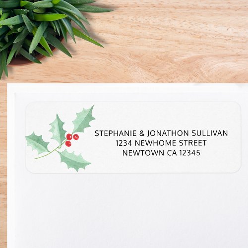  Watercolor Holly Return Address Label