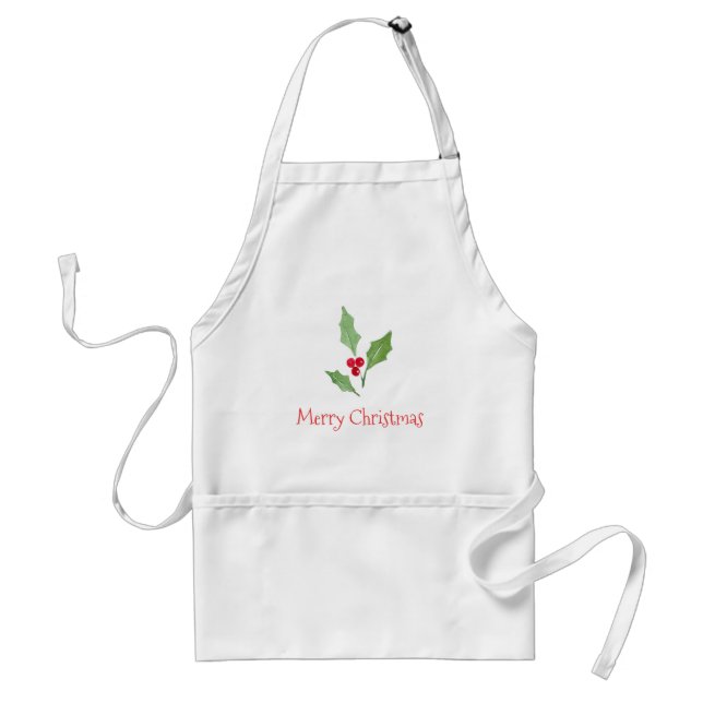 Watercolor Holly Sprig 2 Adult Apron (Front)