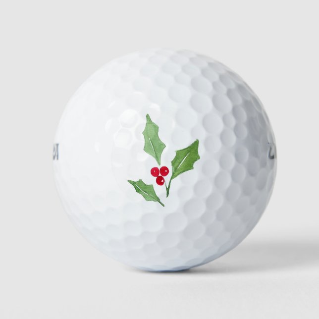 Watercolor Holly Sprig 2  Golf Balls (Front)