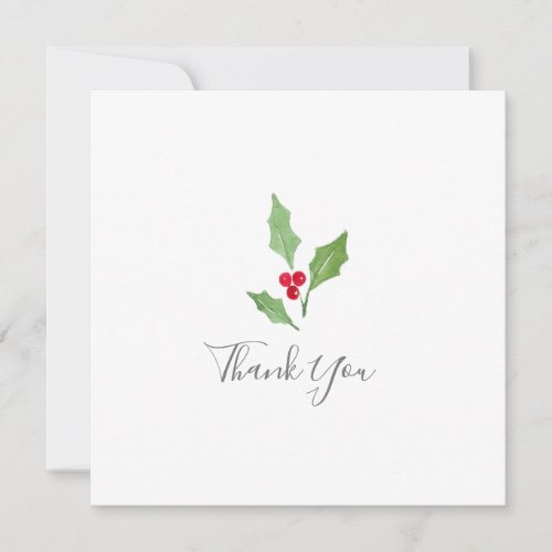 Watercolor Holly Sprig 2 Thank You Card
