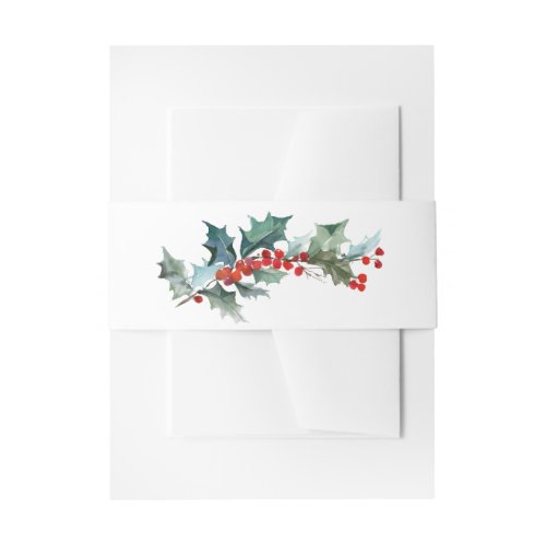Watercolor Holly Sprig Botanical Invitation Belly Band