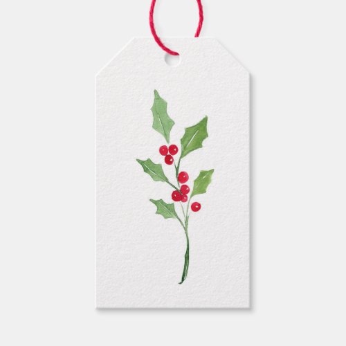 Watercolor Holly Sprig Gift Tags