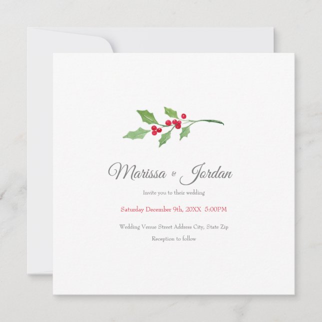 Watercolor Holly Sprig Invitation (Front)
