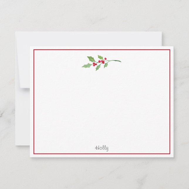 Watercolor Holly Sprig Note Card (Front)