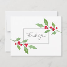 Watercolor Holly Sprig Thank You Card