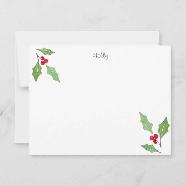Watercolor Holly Sprigs 2 Note Card (Front)