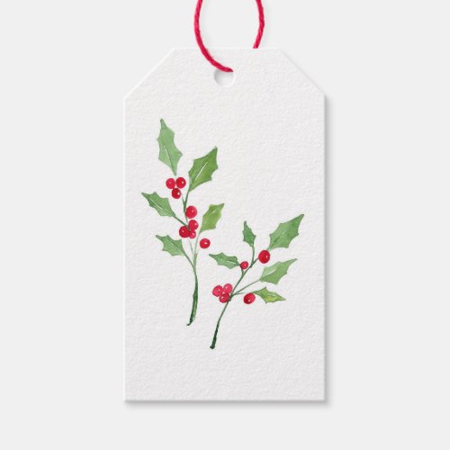 Watercolor Holly Sprigs Gift Tags