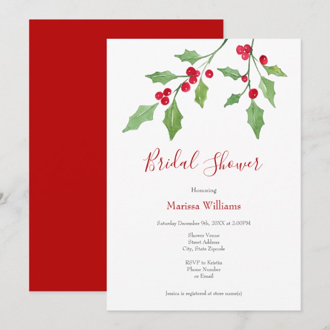 Watercolor Holly Sprigs Invitation (Front/Back)