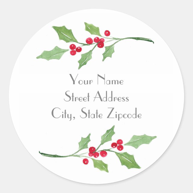 'Watercolor Holly Sprigs' Labels (Front)