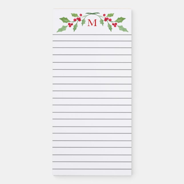'Watercolor Holly Sprigs'   Magnetic Notepad (Front)