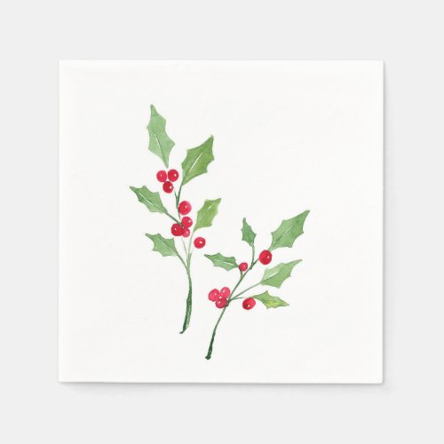 Watercolor Holly Sprigs Napkins