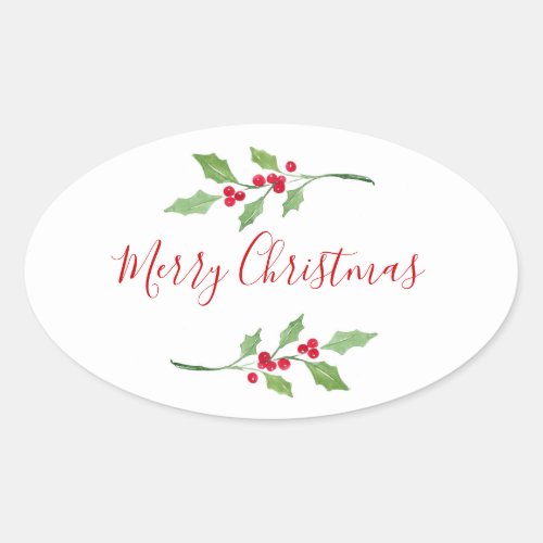 Watercolor Holly Sprigs     Oval Sticker