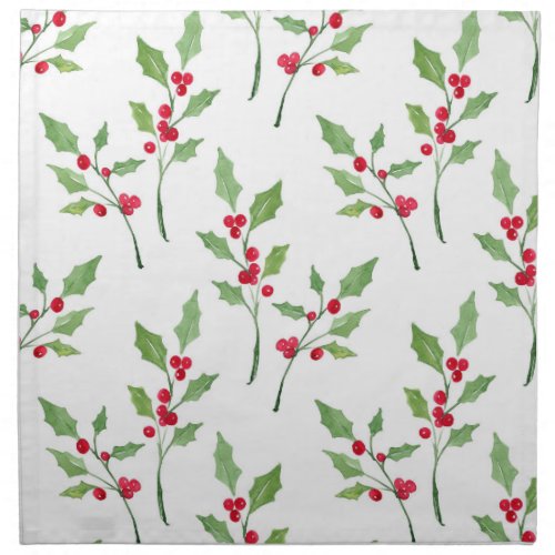 Watercolor Holly Sprigs Pattern Cloth Napkin