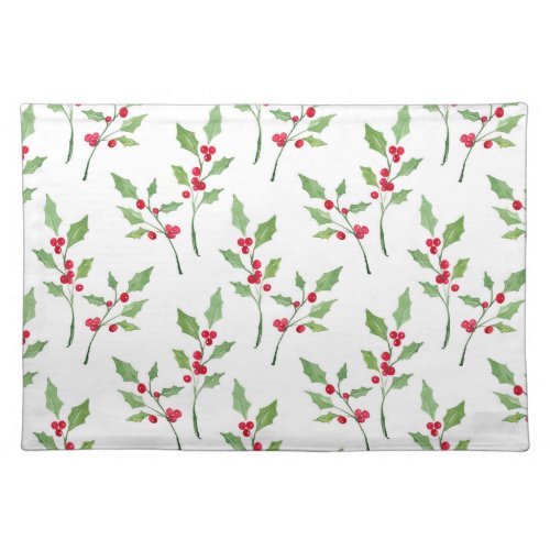 Watercolor Holly Sprigs Pattern Cloth Placemat