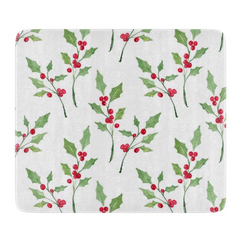 Watercolor Holly Sprigs Pattern Cutting Board