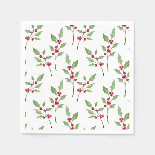 Watercolor Holly Sprigs Pattern Napkins