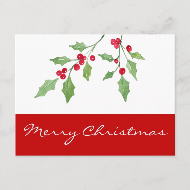 Watercolor Holly Sprigs Postcard (Front)