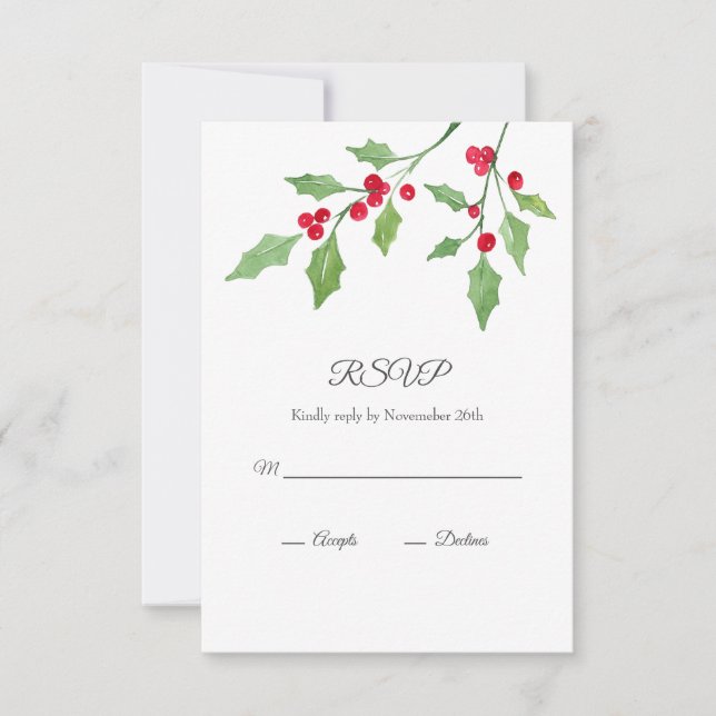 Watercolor Holly Sprigs RSVP Card (Front)