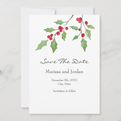 Watercolor Holly Sprigs Save The Date