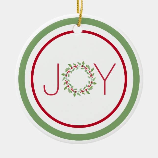 Watercolor Holly Wreath  Ceramic Ornament (Front)
