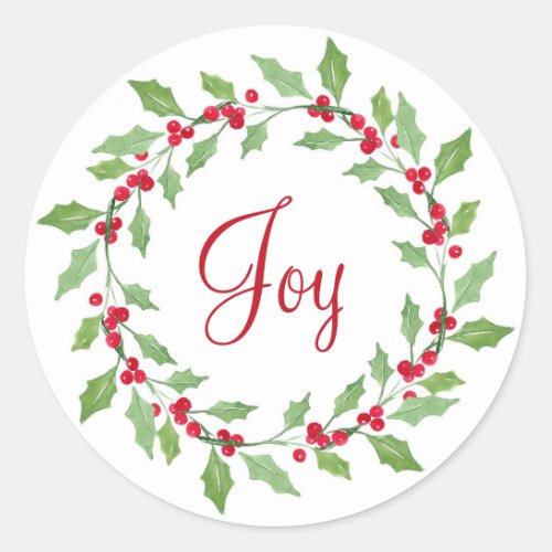 Watercolor Holly Wreath Classic Round Sticker