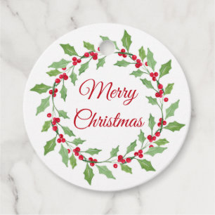 Watercolor Holly Wreath Favor Tags