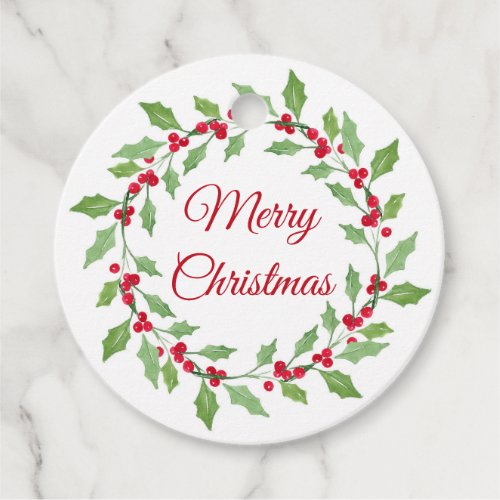 Watercolor Holly Wreath Favor Tags