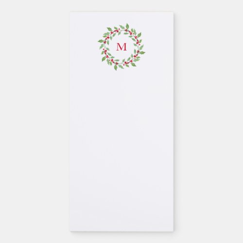 Watercolor Holly Wreath Magnetic Notepad