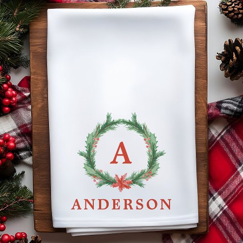 Christmas Kitchen Towels 6 Watercolor Holly Wreath Modern Holiday Christmas Kitchen Towel