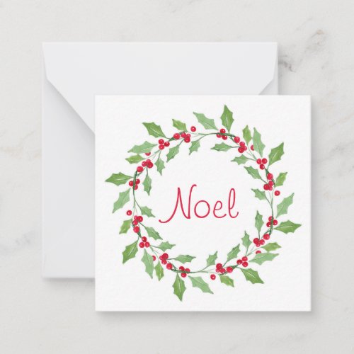 Watercolor Holly Wreath Note Card