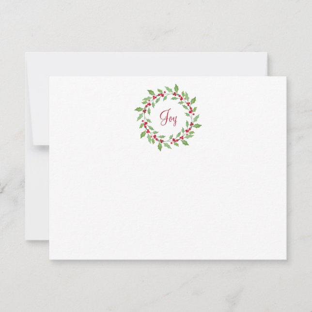 Watercolor Holly Wreath Note Card (Front)