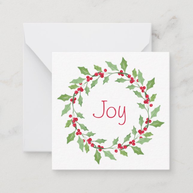 Watercolor Holly Wreath Note Card (Front)