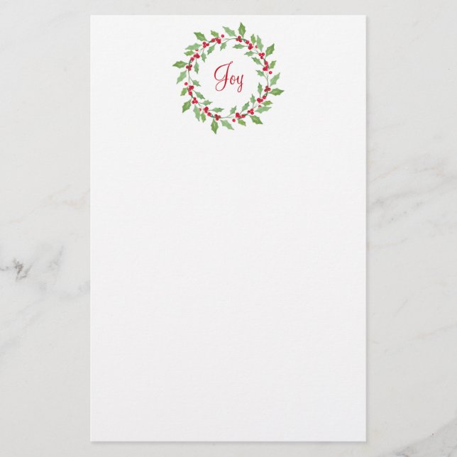 Watercolor Holly Wreath Stationery (Front)