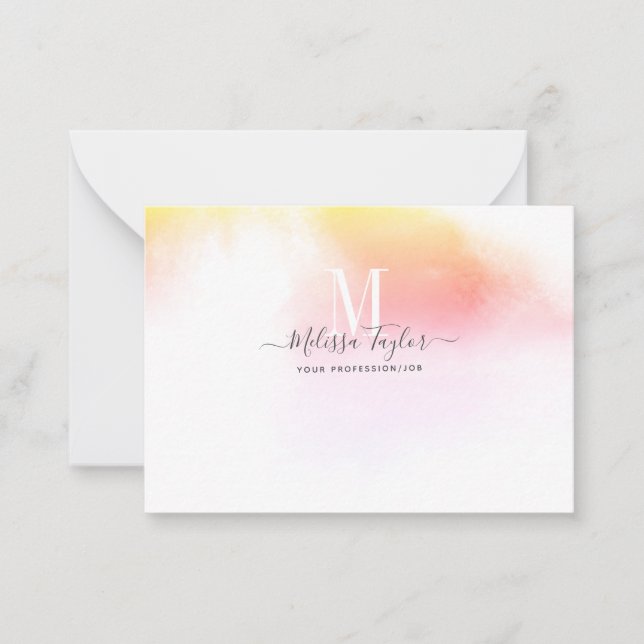 Watercolor Holography Pink and Gold Note Card (Front)