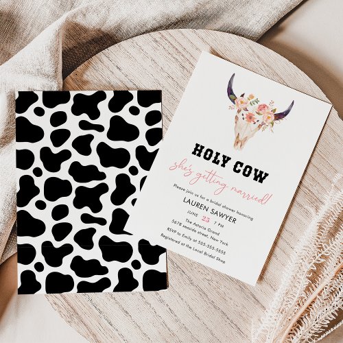 Watercolor Holy Cow Western Cowgirl Bridal Shower Invitation